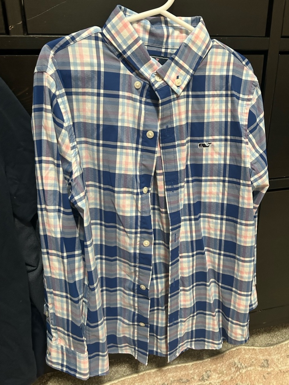 Vineyard Vines Navy, White & Pink Plaid Button-Down Shirt